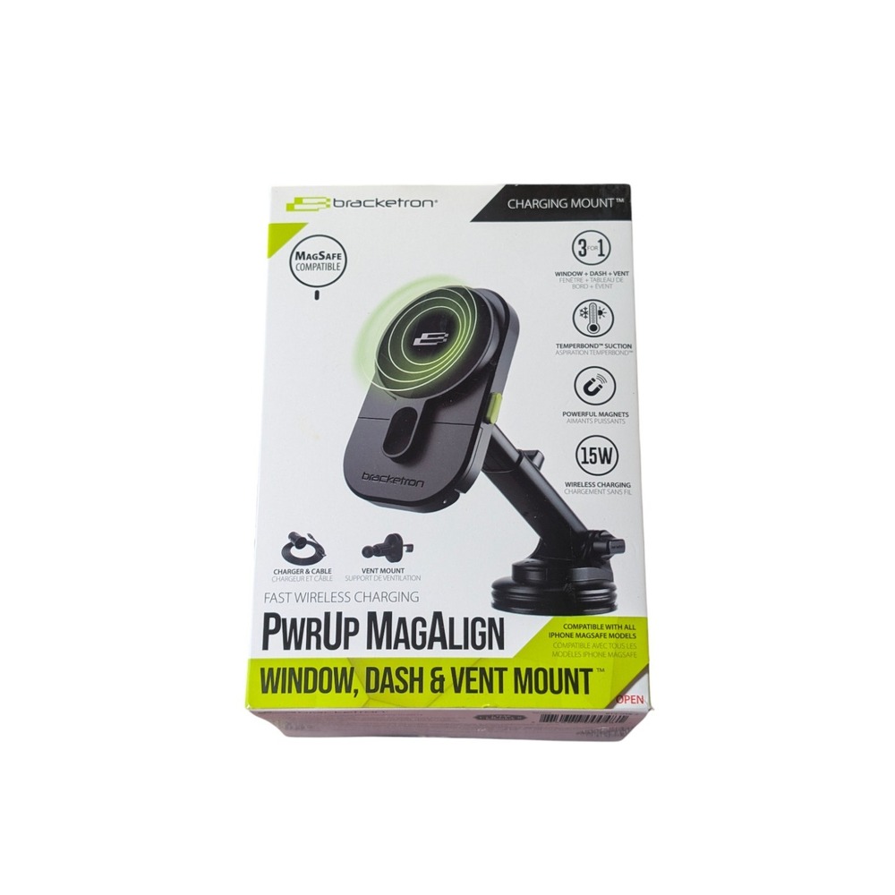 Bb.Um Bracketron PWRUP MagAlign 15W MagSafe Car Mount Charger Window Dash Vent ⬇